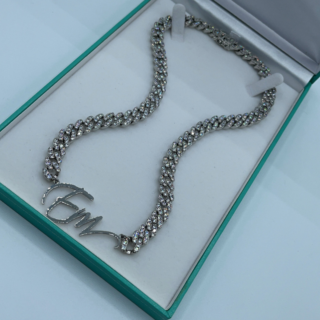 Silver cuban link custom name chain