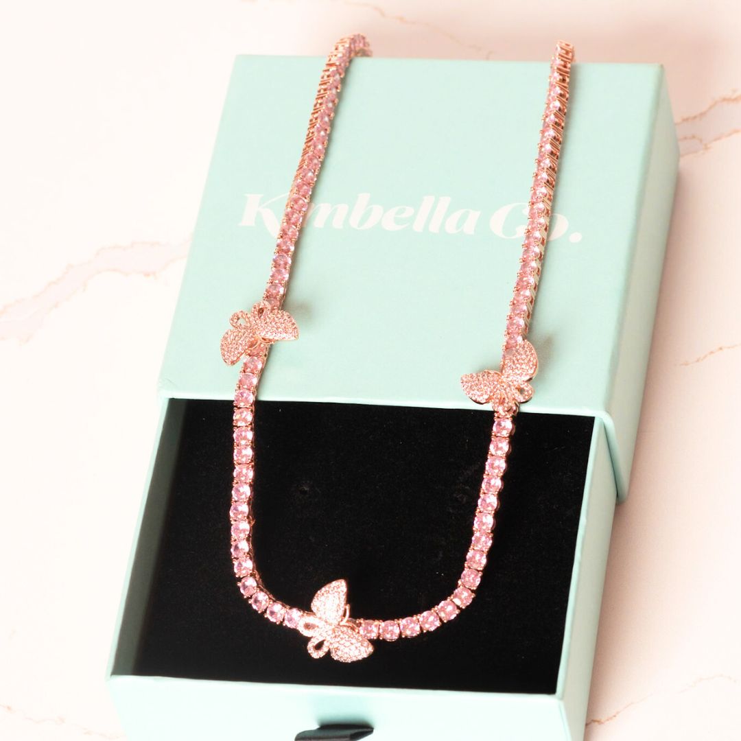 rose gold butterfly tennis chain