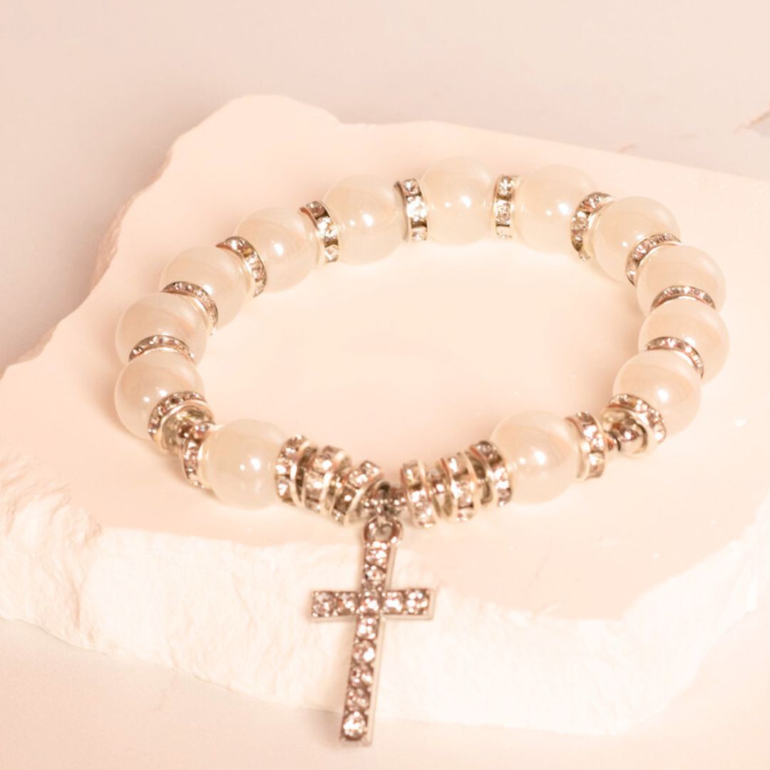 Glass bead cross bracelet [pick your color]