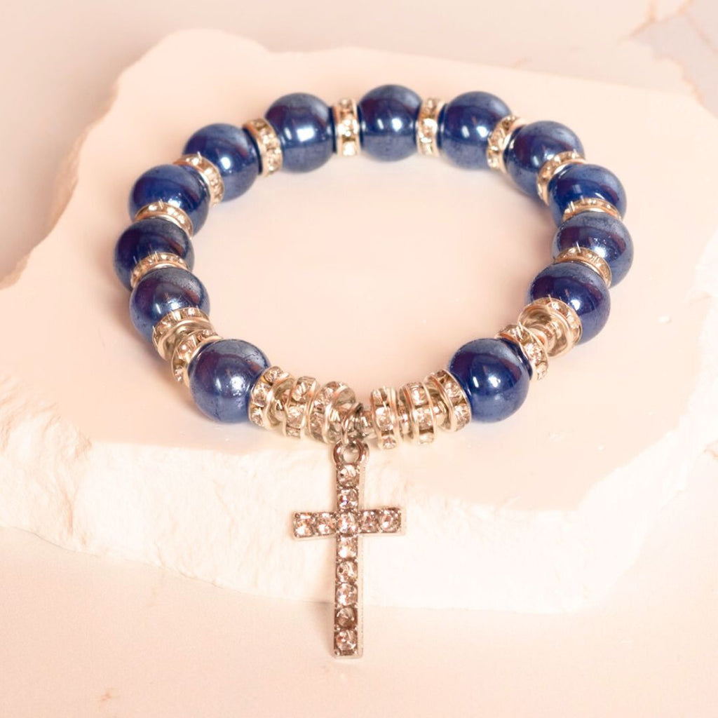 Glass bead cross bracelet [pick your color]