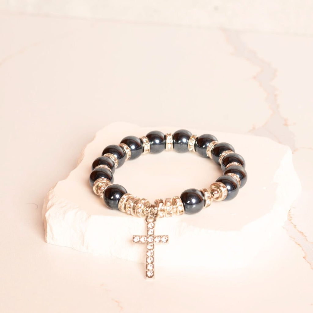 Glass bead cross bracelet [pick your color]