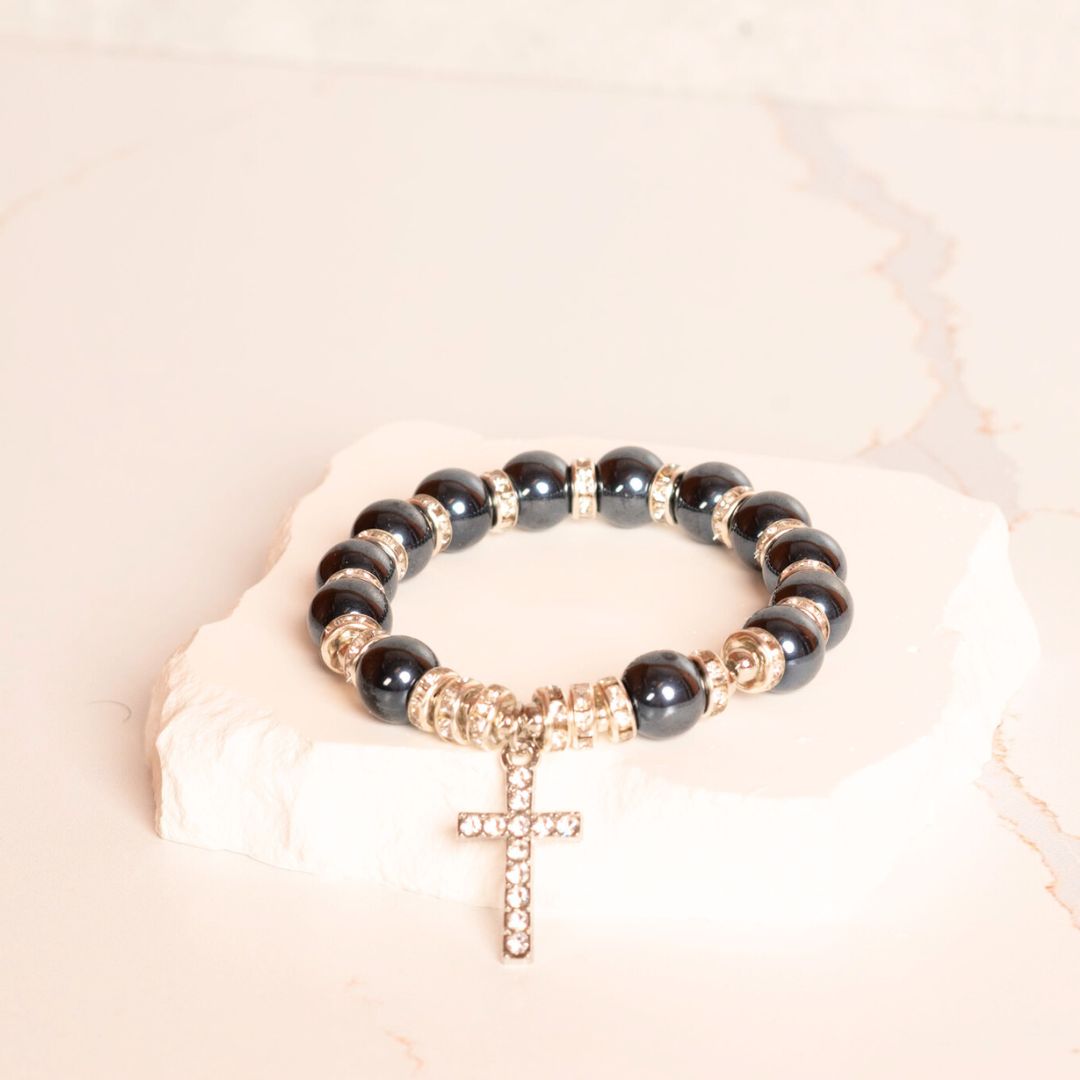 Glass bead cross bracelet [pick your color]