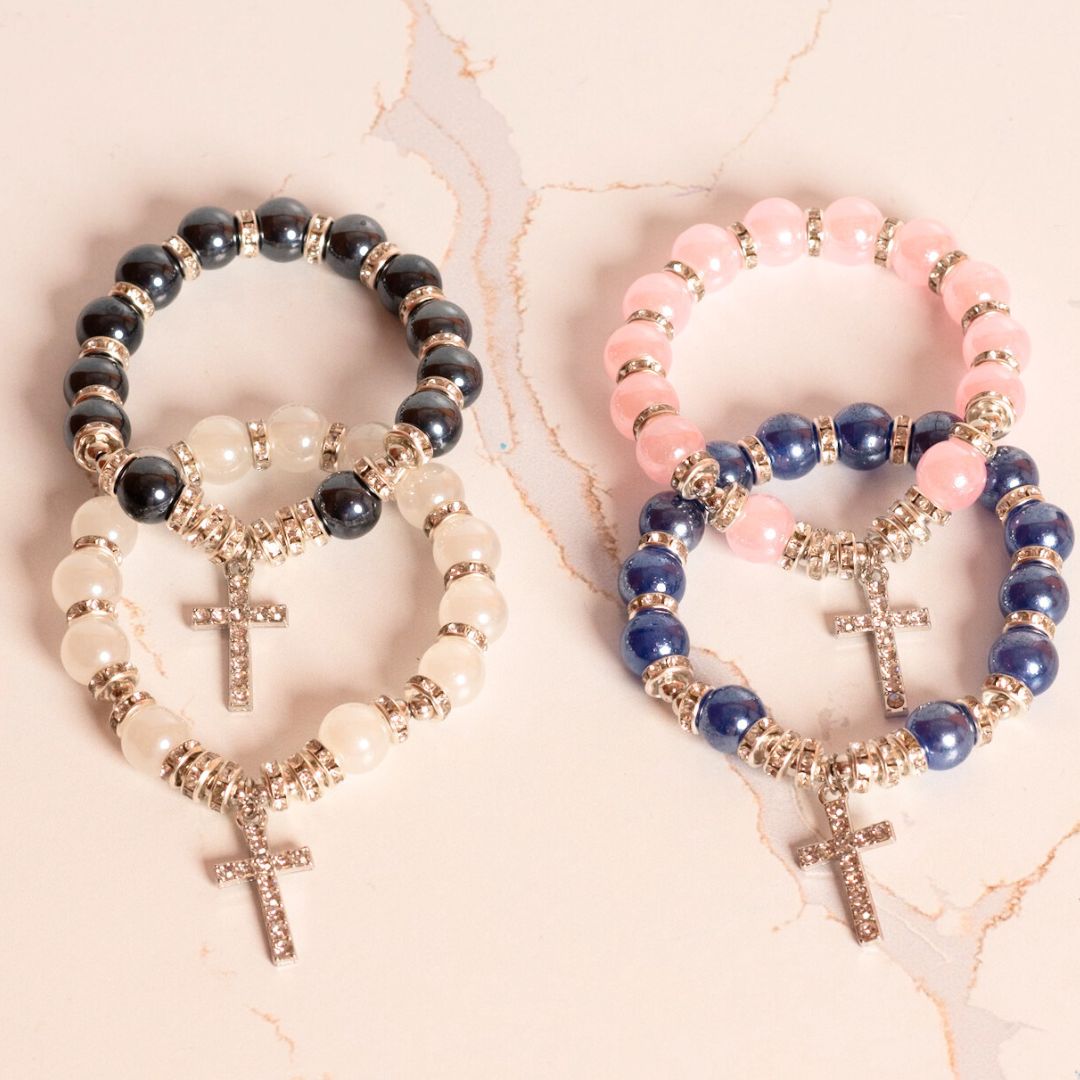 Glass bead cross bracelet [pick your color]