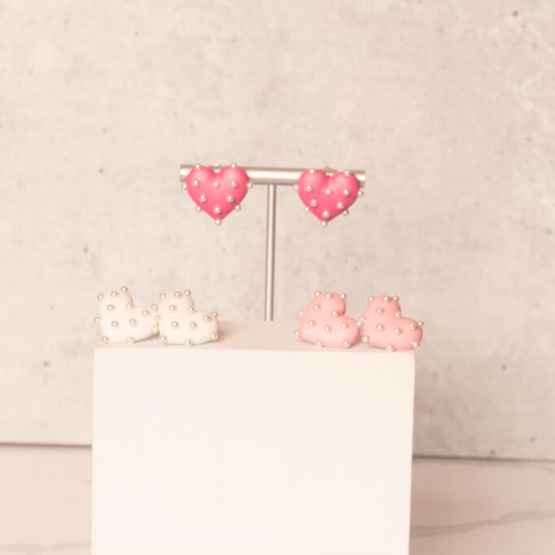 pink heart and pearl earrings
