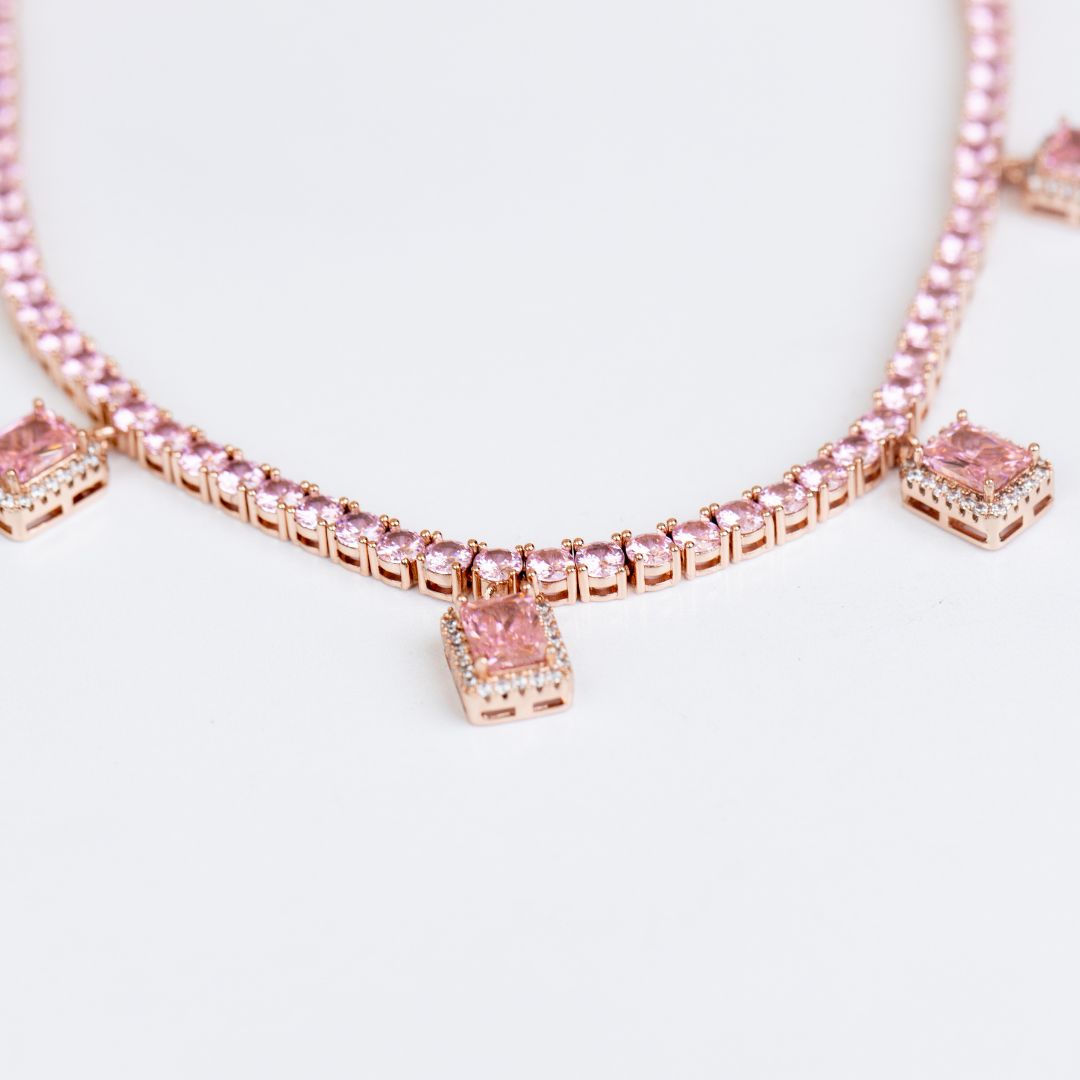 rose gold tennis chain with charms