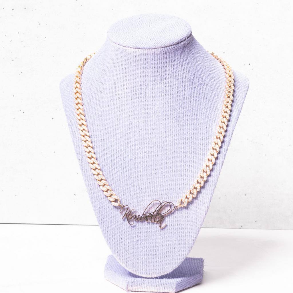 womens cursive necklace gold