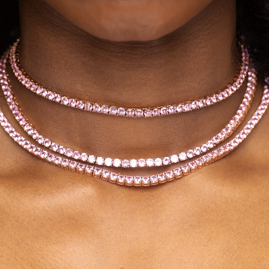 pink rose gold tennis chains