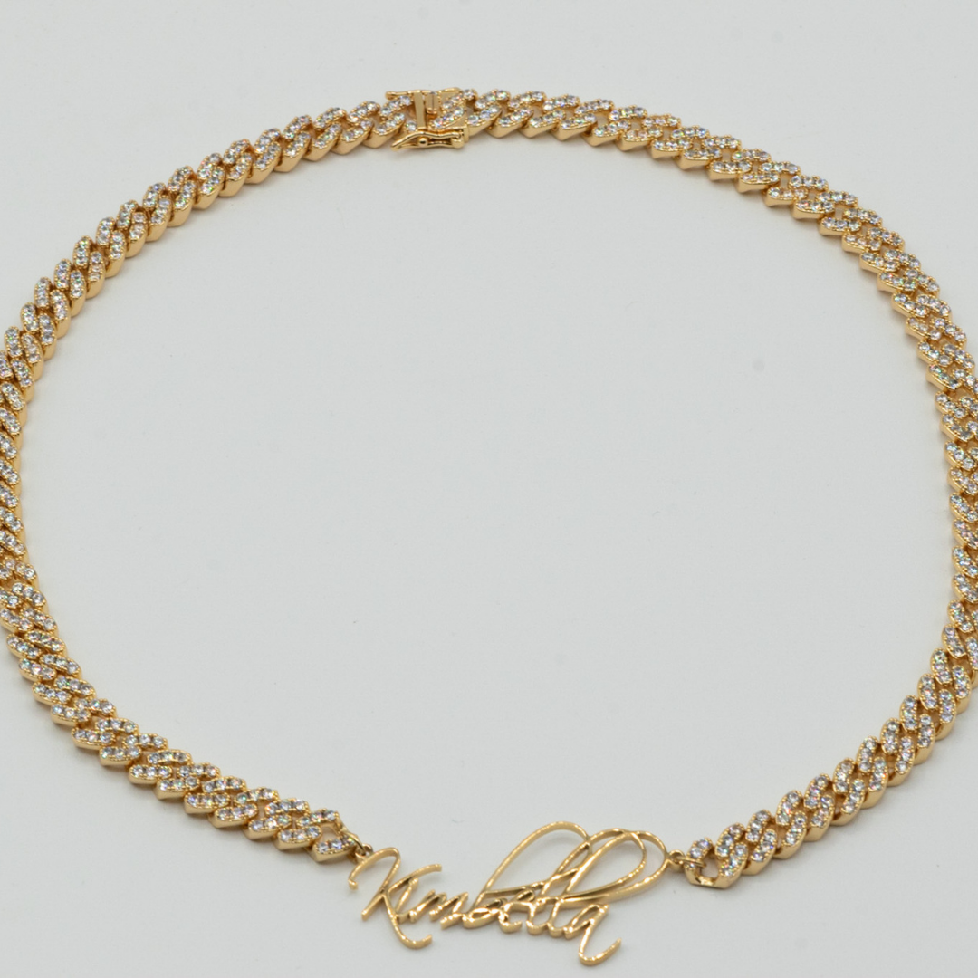 Gold cuban link chain with name
